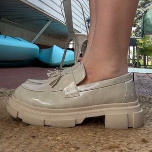 Elegant Cream Patent Leather Loafers for Women